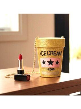 Glitter Ice Cream Purse Novelty Convertible Chain Shoulder Crossbody Bucket Bag